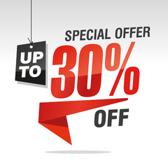 30 percent off special offer sale isolated red black grey origami speech sticker icon