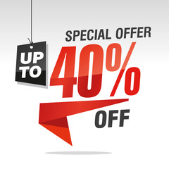 40 percent off special offer sale isolated red black grey origami speech sticker icon