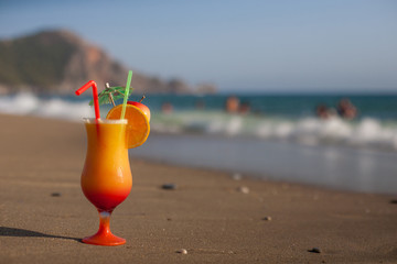 fruit cocktail on a tropical beach 
