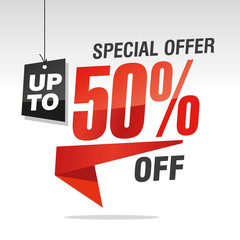 50 percent off special offer sale isolated red black grey origami speech sticker icon