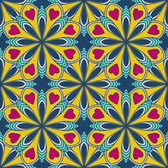 Fototapeta premium Abstract seamless pattern with mandala flower. Mosaic, tile. Floral background. Vector illustration. 