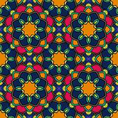 Abstract seamless pattern with mandala flower. Mosaic, tile. Floral background. Vector illustration.    