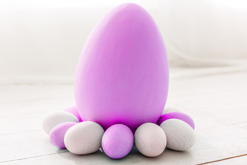 Colored easter eggs on blue background