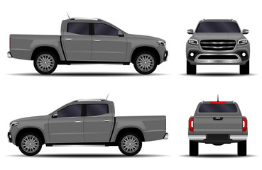 realistic car. truck, pickup. front view; side view; back view.