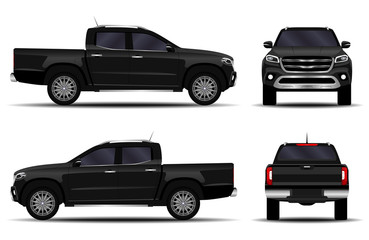 realistic car. truck, pickup. front view; side view; back view.
