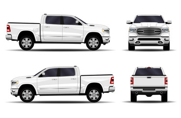 Obraz na płótnie Canvas realistic car. truck, pickup. front view; side view; back view.