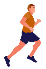 Fototapeta na wymiar Vector illustration with running handsome man in flat style. Guy doing training.Sport and healthy lifestyle illustration. Vector illustration in a flat style