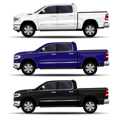 realistic cars set. truck, pickup. side view. © kupchynskyi12