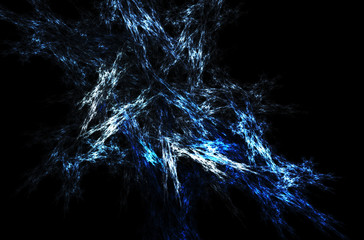 Blue white fractal abstract background on black.