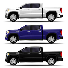 realistic cars set. truck, pickup. side view.