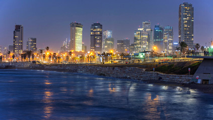 Fototapeta premium Night tel Aviv city beach background