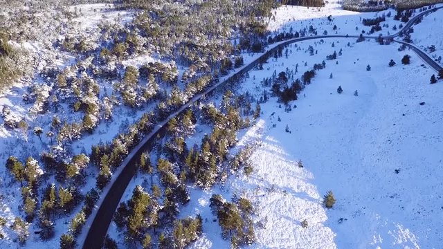 flight over mountain road