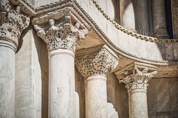 Close-up view of marble columns