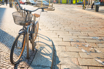 Bicycle parked on city street