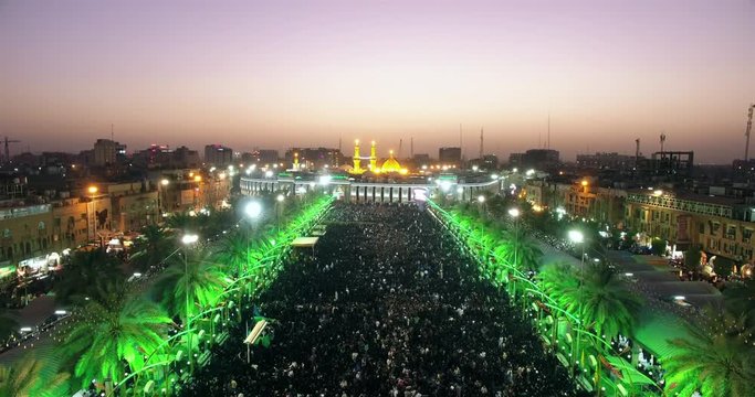 Shiite pilgrims in Karbala between mosques
drone flay cam