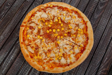  appetizing, fresh pizza on the table, for a design decoration in cooking