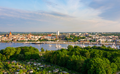 Fototapeta premium panorama of the city of rostock - aerial view