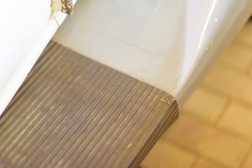 Vintage car in white. The appearance of the car. Elements of the car body. Retro. Running board...