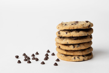 chocolate Chip Cookies in a Stack with Space for Copy