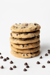 Stack of Chocolate Chip Cookies on White