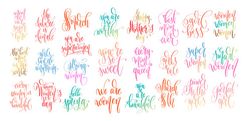 set of hand lettering inscription text to spring women holiday