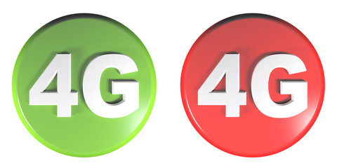 Green and Red circle push buttons 4G - 3D rendering illustration