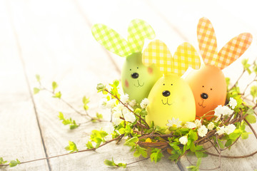  easter egg  and easter bunny on background 