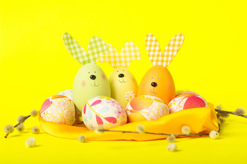  easter egg  and easter bunny on background 