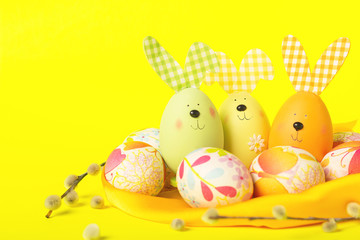  easter egg  and easter bunny on background 