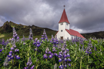 Church on the hill in Vik i Myrdal village in southern part of Iceland