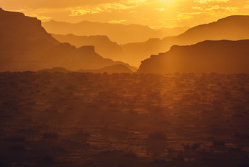 Sunset above Wadi Rum valley in Jordan