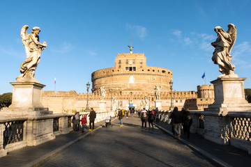 Saint Angel Castle Castel Sant Angelo and bridge Ponte Sant Angelo. Rome, Italy