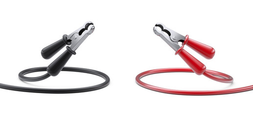 Red and black jumper cable for car battery. Power supply wire.
