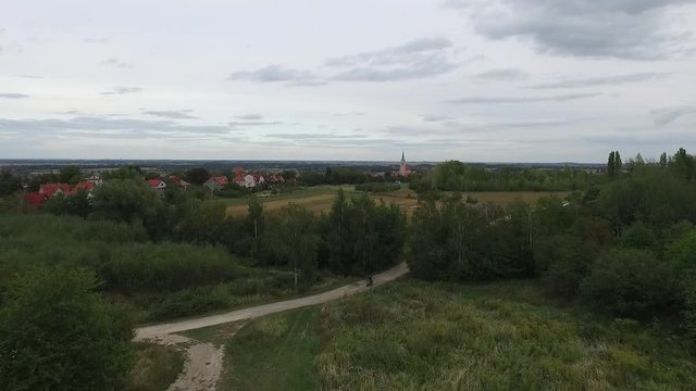 Footage of drone hovering above Sobotka village in Poland. Video was filmed during autumn 2018