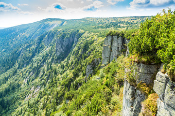 Fototapeta na wymiar Scenic sight of czech giant mountains valley and rock formation at summer