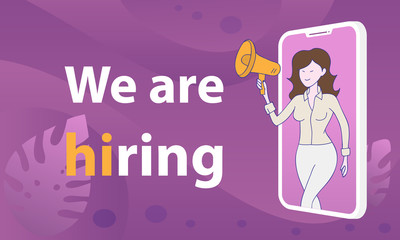 attractive business woman shouting on megaphone