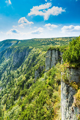 Fototapeta na wymiar Scenic sight of czech giant mountains valley and rock formation at summer