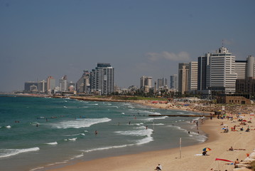 The high rise buildings and beautiful beaches of Tel Aviv in Israel