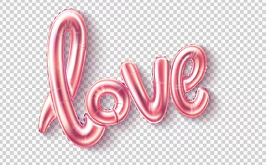 Poster Vector love realistic rubber balloon on pink © belokrylowa