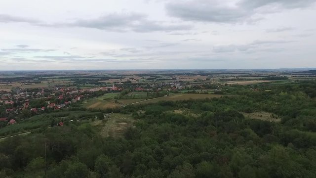 Footage of drone hovering above Sobotka village in Poland. Video was filmed during autumn 2018