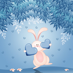 Obraz premium Cute bunny with blue heart
