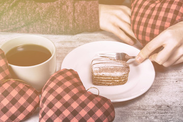 Cake and Valentine's Day. Coffee and morning. 