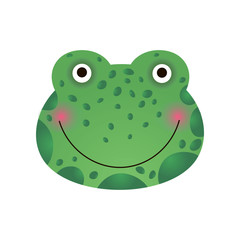 Cute Smiling Frog Face, Baby Animal Head Vector Illustration