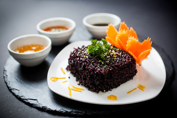 Cooked Thai black jasmine rice