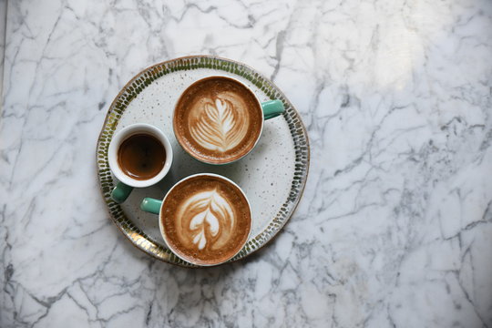 Coffee drinks with foam patterns