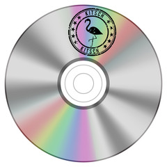 Stamp with a flamingo and cd, sign kitsch