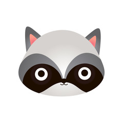 Cute Raccoon Face, Baby Animal Head Vector Illustration