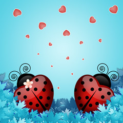Naklejka premium ilustracja dwóch biedronek w kształcie serca