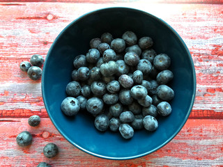 Bowl of fresh blueberries  at the Market. 