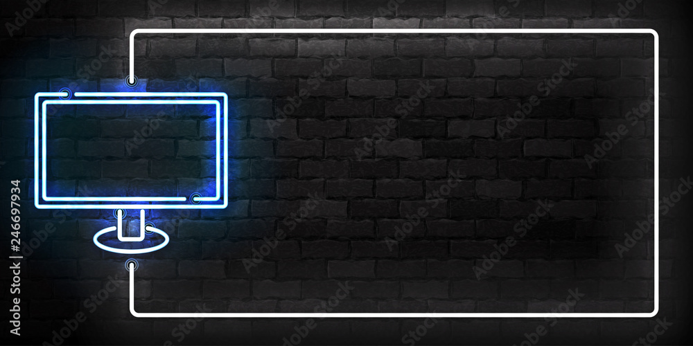 Wall mural vector realistic isolated neon sign of computer frame logo for template decoration on the wall backg